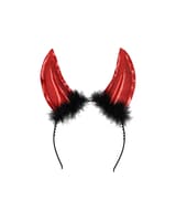 Red Glitter Devil Horns Headband with Faux Fur 2