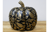 Black & Gold Decorative Pumpkin with Floral Design 1