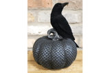 Black Crow on Scale-Patterned Pumpkin Ornament 1