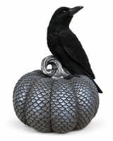 Black Crow on Scale-Patterned Pumpkin Ornament