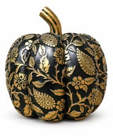 Black &amp; Gold Decorative Pumpkin with Floral Design
