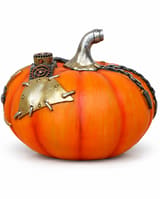 Steampunk Style Orange Plastic Pumpkin with Metal Accents