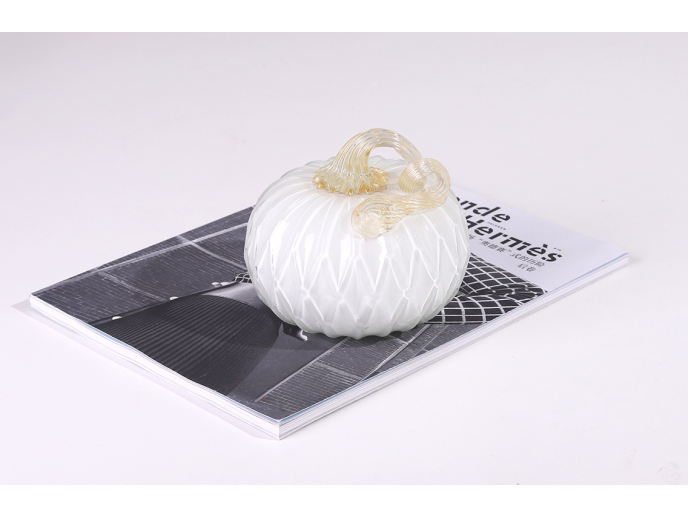 Decorative Ribbed White Glass Pumpkin with Gold Stem 2