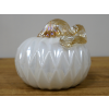 Decorative Ribbed White Glass Pumpkin with Gold Stem 6