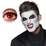 Red Freak Contact Lenses — model wearing lenses and lens design close-up