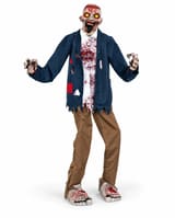 Animated zombie Halloween prop in torn clothing with outstretched hands