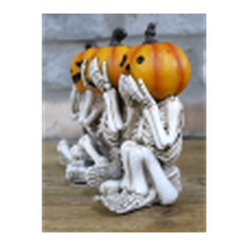 Three Wise Skeleton Pumpkin Heads Halloween Ornament