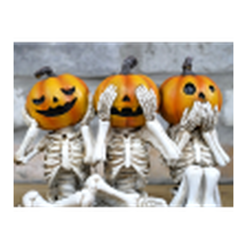 Three Wise Skeleton Pumpkin Heads Halloween Ornament
