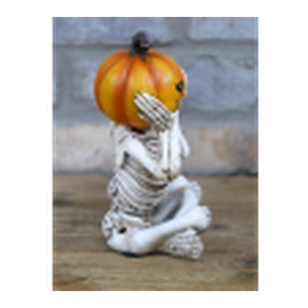 Three Wise Skeleton Pumpkin Heads Halloween Ornament