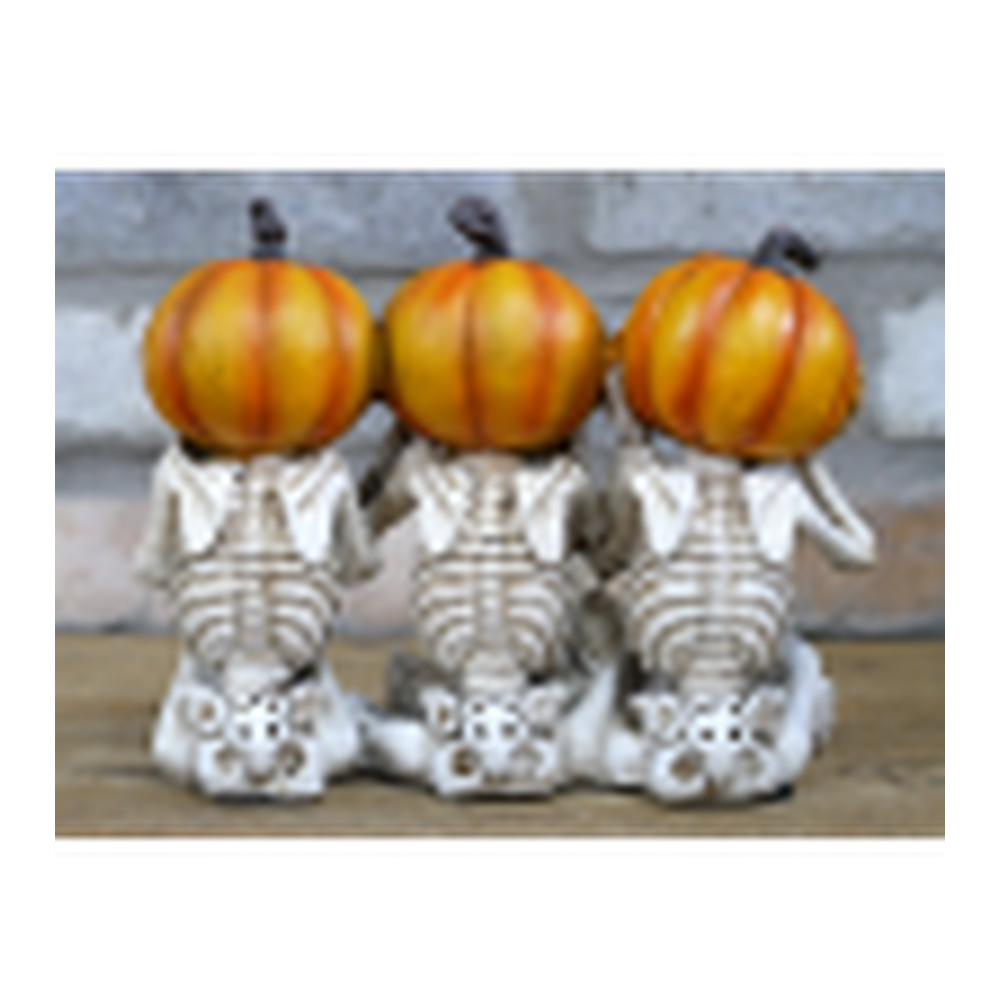 Three Wise Skeleton Pumpkin Heads Halloween Ornament