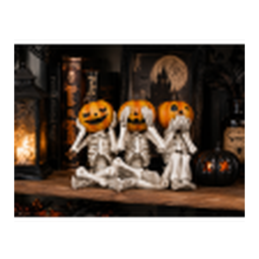 Three Wise Skeleton Pumpkin Heads Halloween Ornament