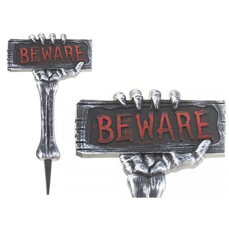 Skeleton Arm Beware Sign