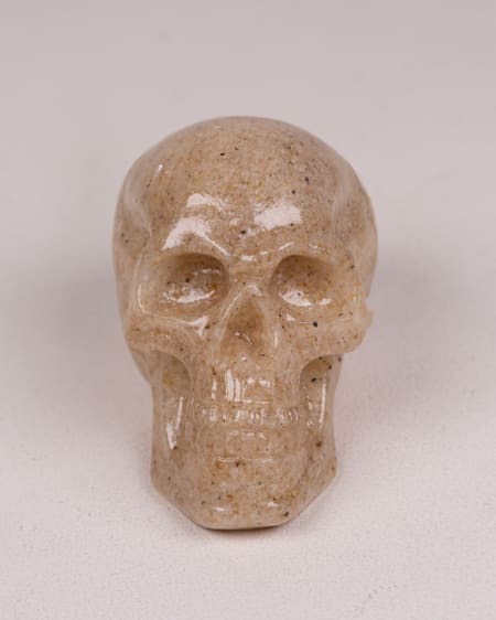 Decorative Resin Skull Ornament, Cream and Brown Stone Effect, Gothic Decor