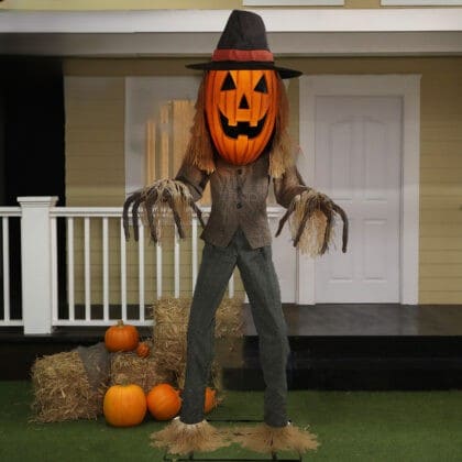 Large Pumpkin Scarecrow Halloween Prop with Lights and Sound