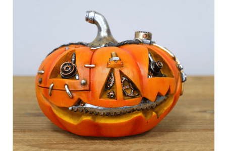 Steampunk Style Orange Plastic Pumpkin with Metal Accents