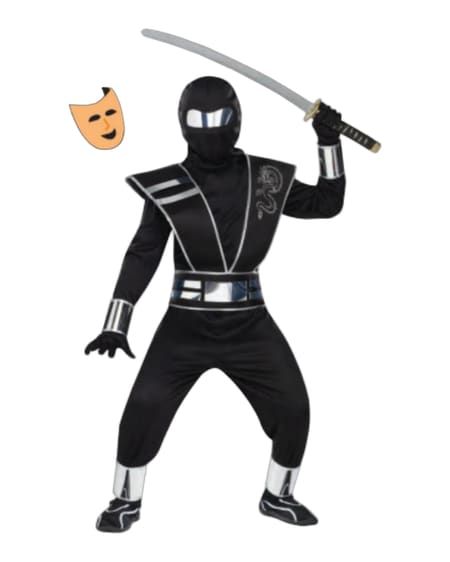 Silver Mirrored Ninja Child Costume in Black (S)