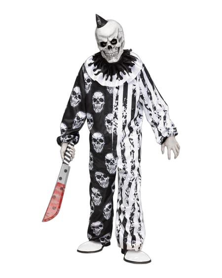 Skele-Klown Child Costume (M) - Skull &amp; Stripe Halloween Outfit