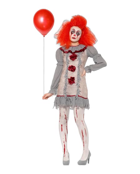 Vintage Clown Lady Costume in Grey &amp; Red