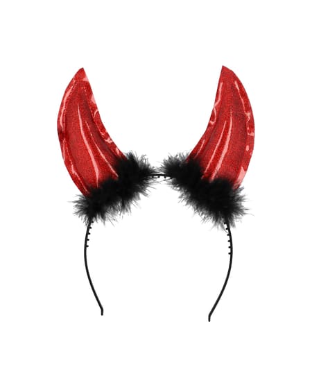 Red Glitter Devil Horns Headband with Faux Fur