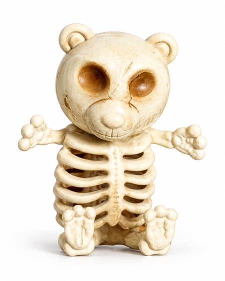 Ivory teddy bear skeleton Halloween decoration on white background