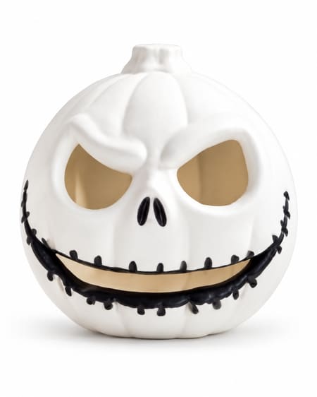 Individual white angry skull pumpkin on a white background