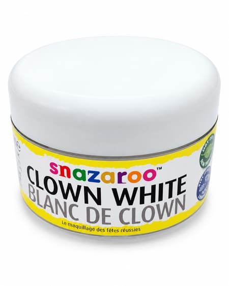 Snazaroo Clown White face paint tub with white lid and yellow-bordered label