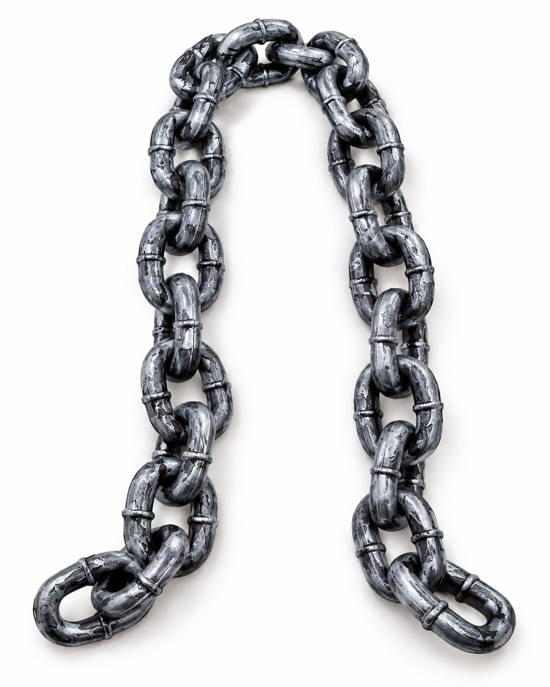 188cm plastic Halloween prop chain with chunky distressed silver-and-black links, shown on white