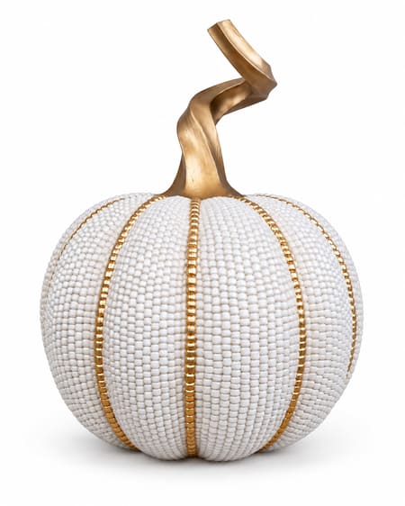 Small Pearl-White and Gold Pumpkin Ornament – 12cm