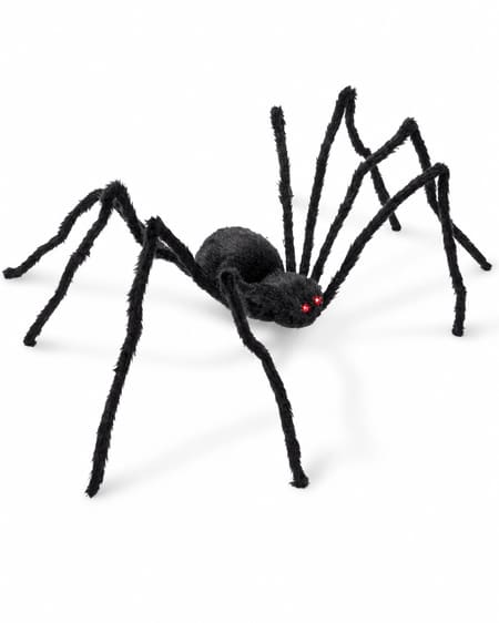 The Twiddlers giant black hairy Halloween spider with eight long legs and red eyes