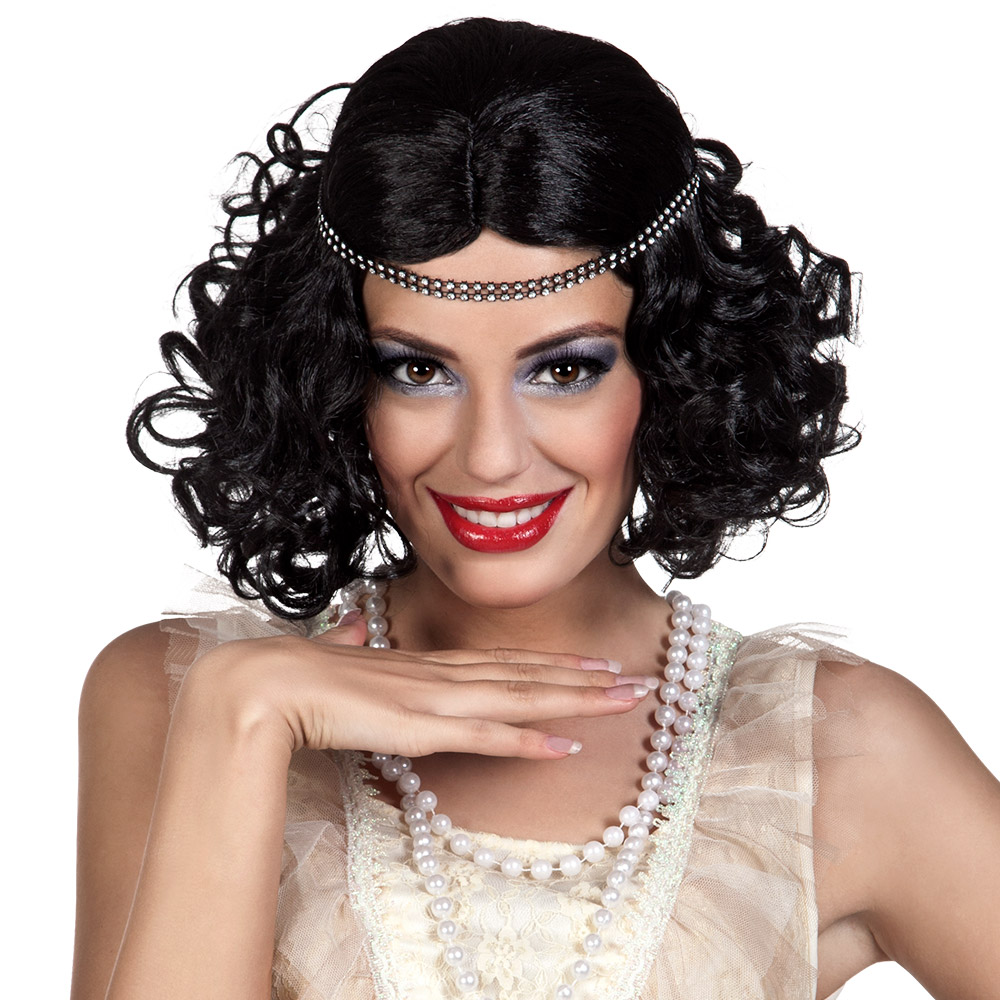 Black Flapper Wig with Headband