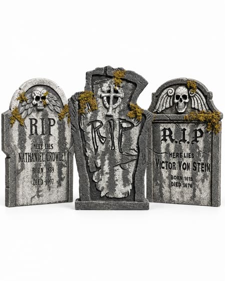 RIP, Victor Von Stein and Nathaniel Crowley 56cm mossy Halloween tombstones