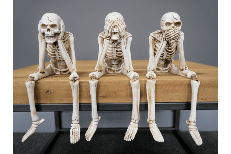 Set of 3 'See No Evil' Skeleton Figurines