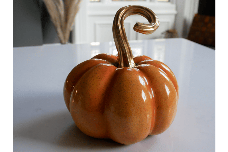Decorative Ceramic Pumpkin with Gold Twist Stem
