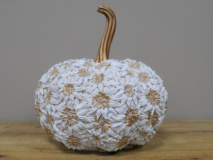 Decorative Floral Pumpkin with Gold Accents