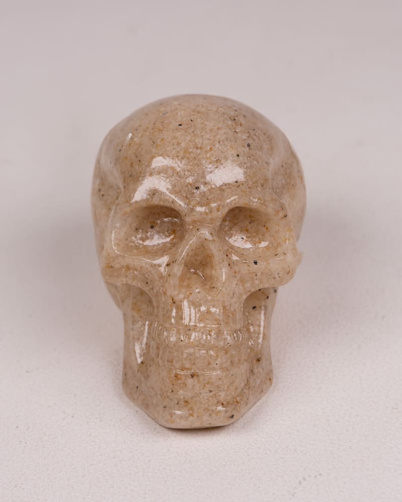 Decorative Resin Skull Ornament, Cream and Brown Stone Effect, Gothic Decor