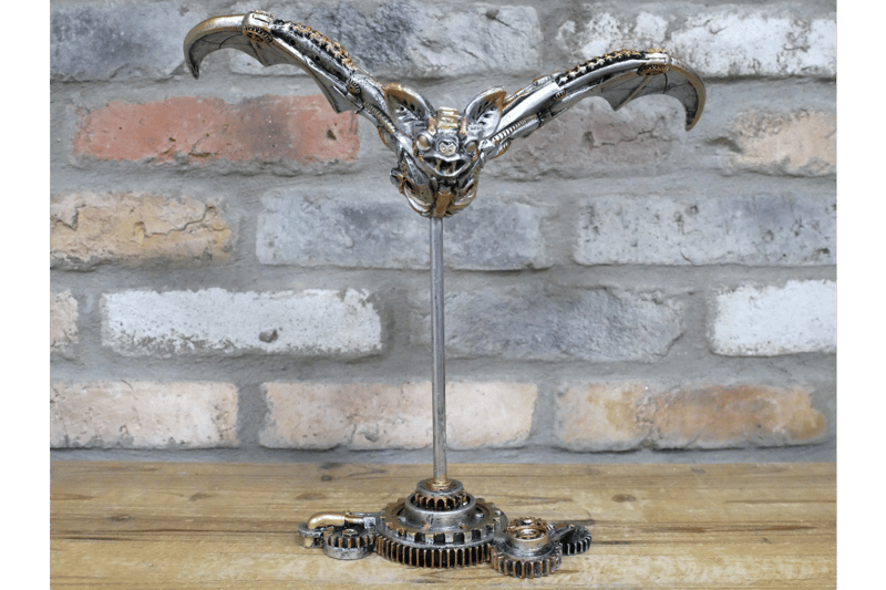 Metal Steampunk Bat Ornament with Gear Details