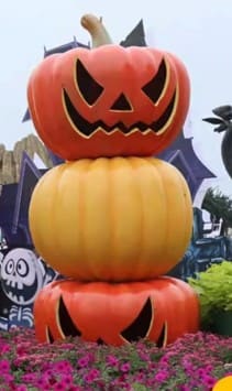 Halloween Stacked Pumpkin Decoration with Carved Faces