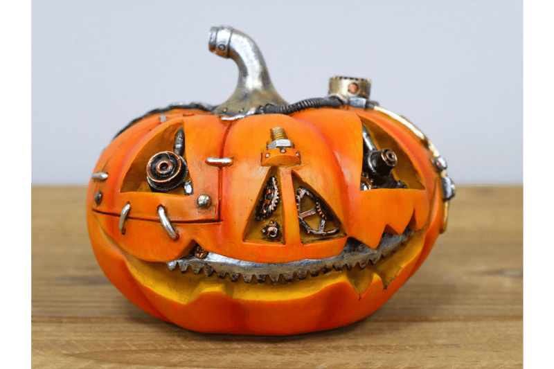 Steampunk Style Orange Plastic Pumpkin with Metal Accents