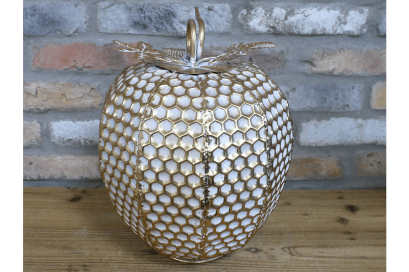 Metal Pumpkin Ornament with Gold Finish
