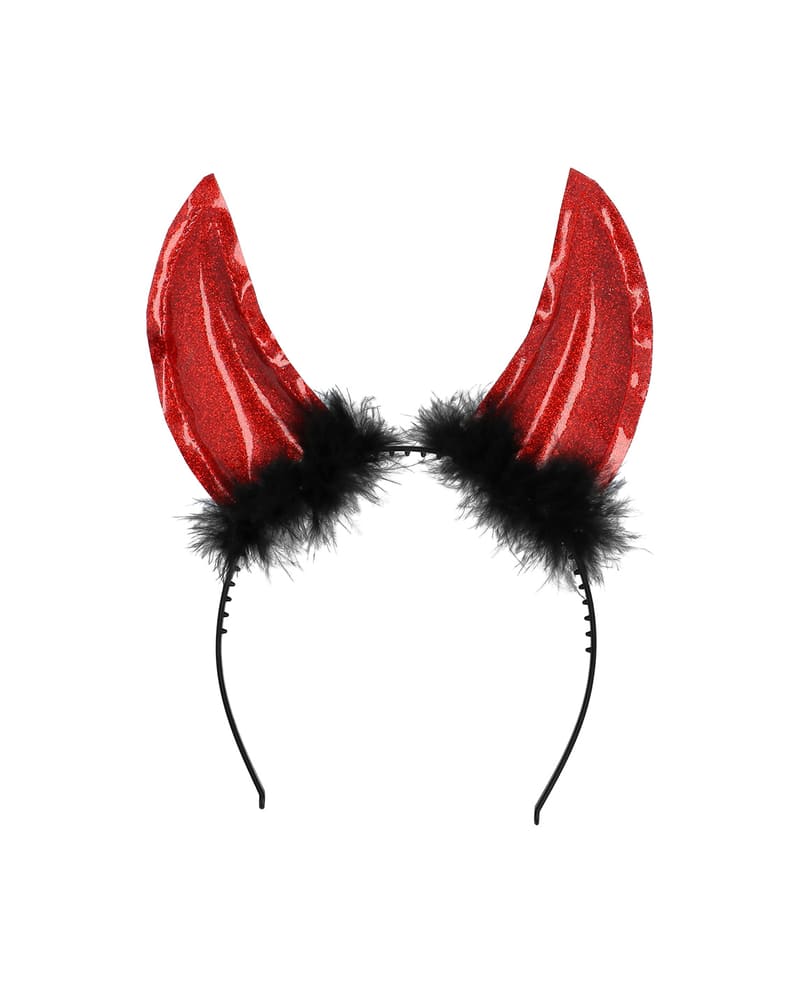 Red Glitter Devil Horns Headband with Faux Fur