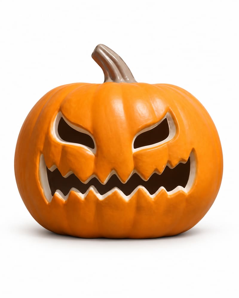 Orange angry-eyed jack-o-lantern pumpkin on a white background
