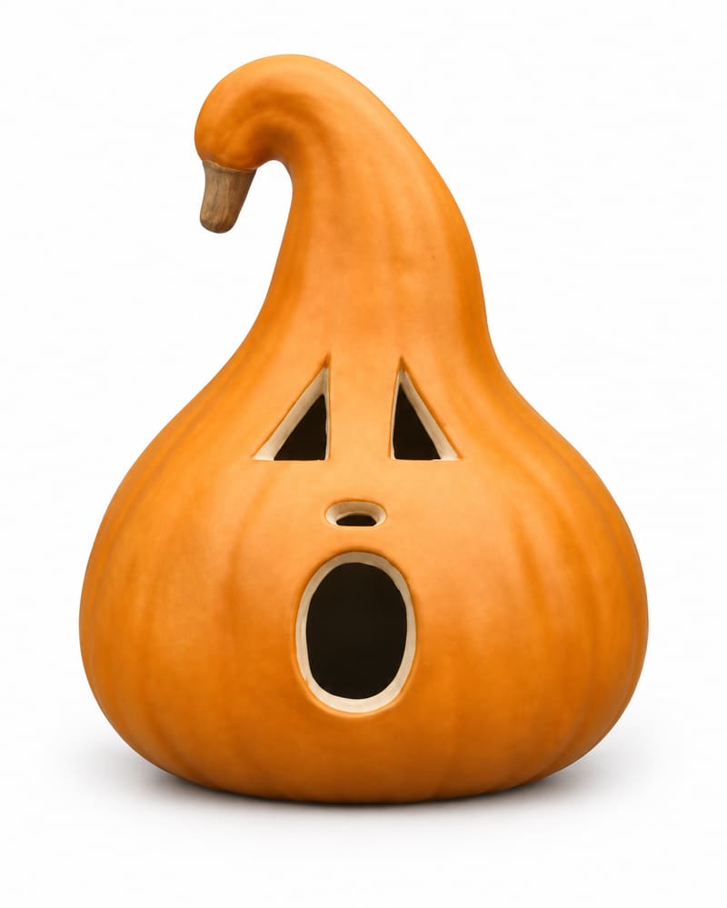 Orange shocked-face gourd pumpkin decoration on white background