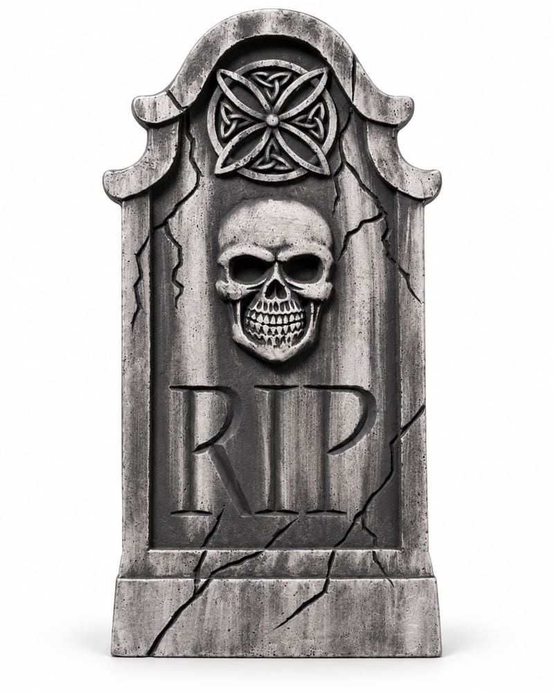 Halloween Tombstone Decoration with Skull and RIP Detail 91cm