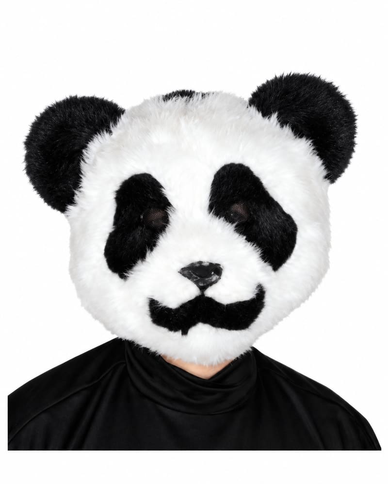 Furry Black and White Panda Face Mask