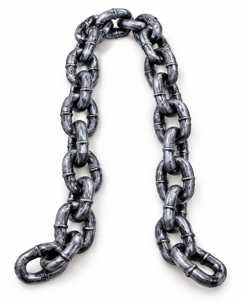 188cm plastic Halloween prop chain with chunky distressed silver-and-black links, shown on white