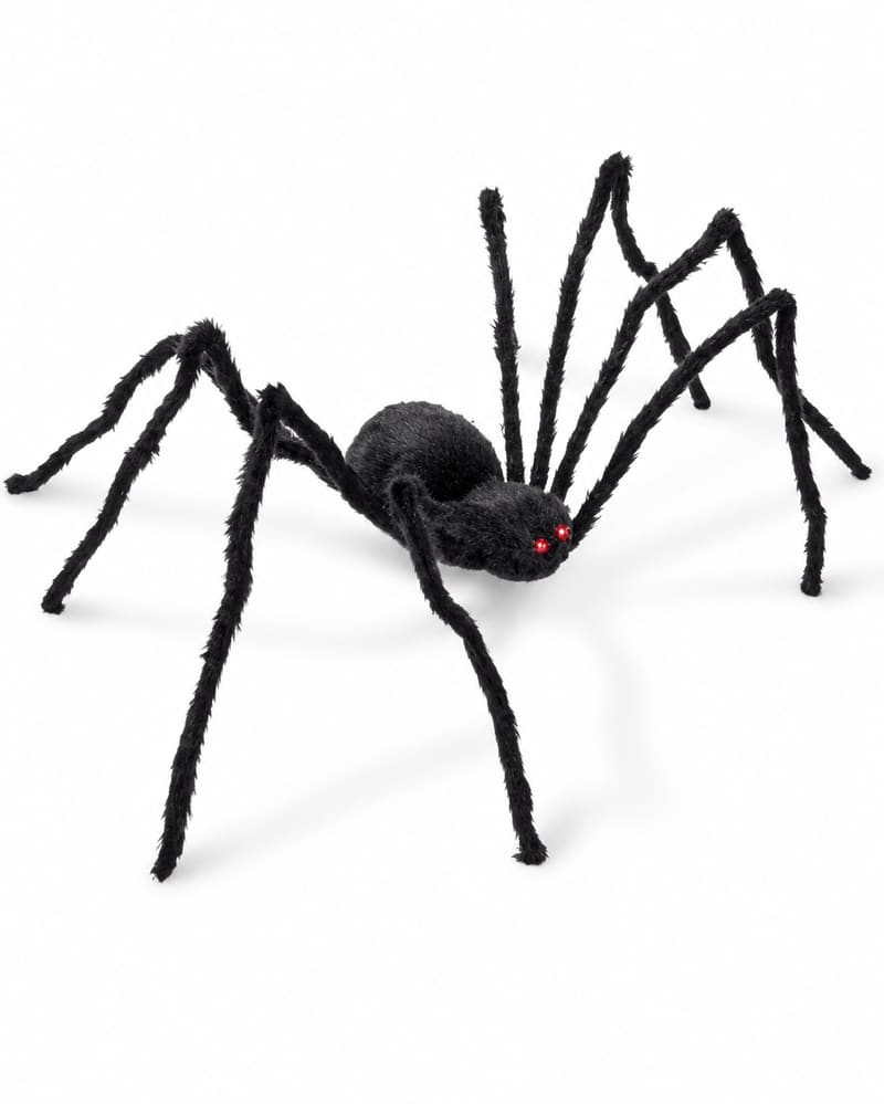 The Twiddlers giant black hairy Halloween spider with eight long legs and red eyes