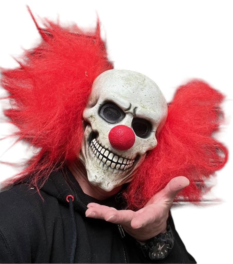 Clown Skull Mask with Red Hair and Nose