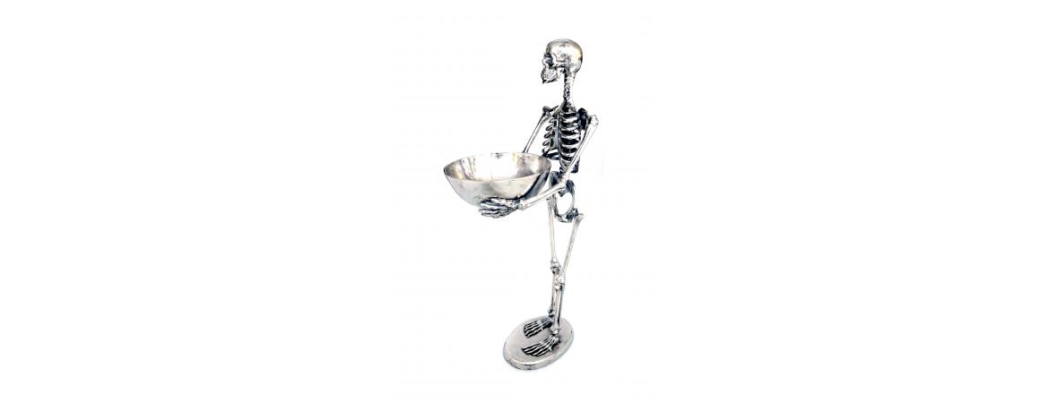 Silver Skeleton Figure Holding a Bowl – 155cm