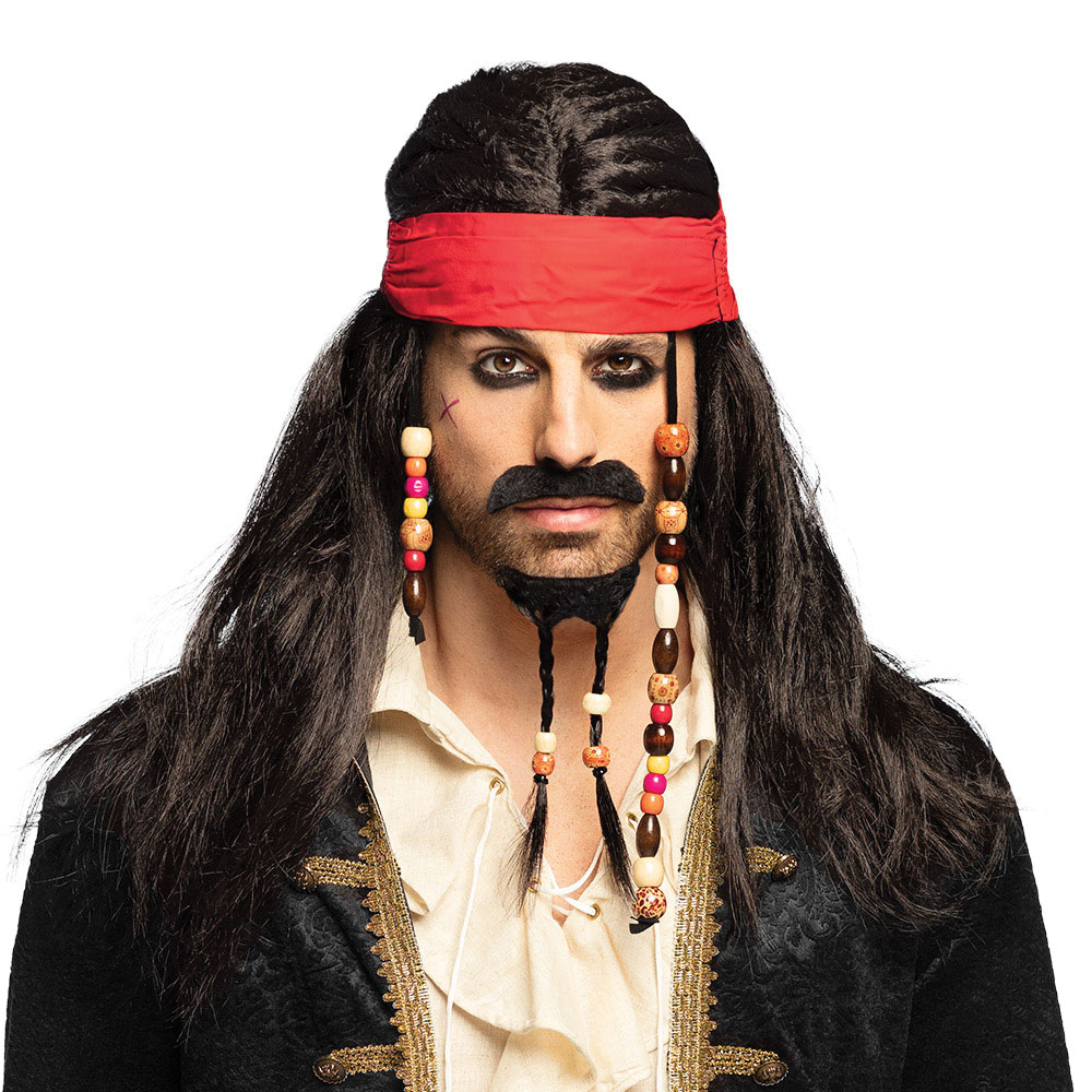 Tobias Pirate Wig with Bandana, Moustache and Beard