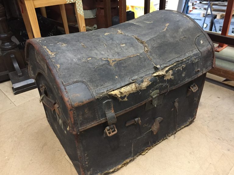 Victorian black leather trunk